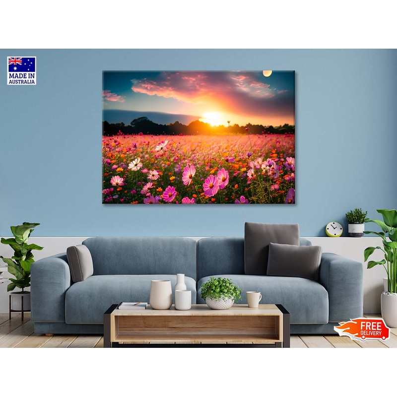 Beautiful and Amazing Cosmos Flower Field in Sunset Print 100% Australian Made