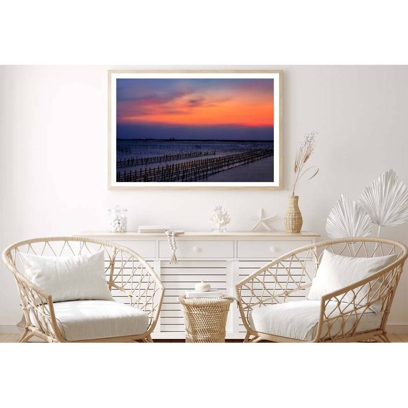 Beautiful Row Oyster Field Sea at Sunset Home Decor Premium Quality Poster Print Choose Your Sizes