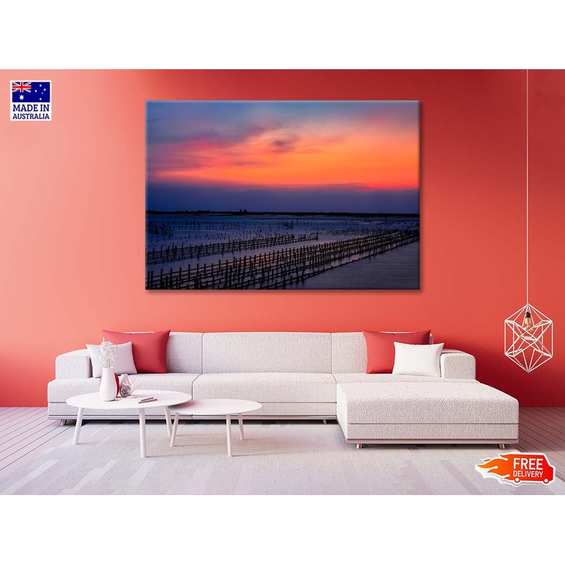 Beautiful Row Oyster Field Sea at Sunset Print 100% Australian Made