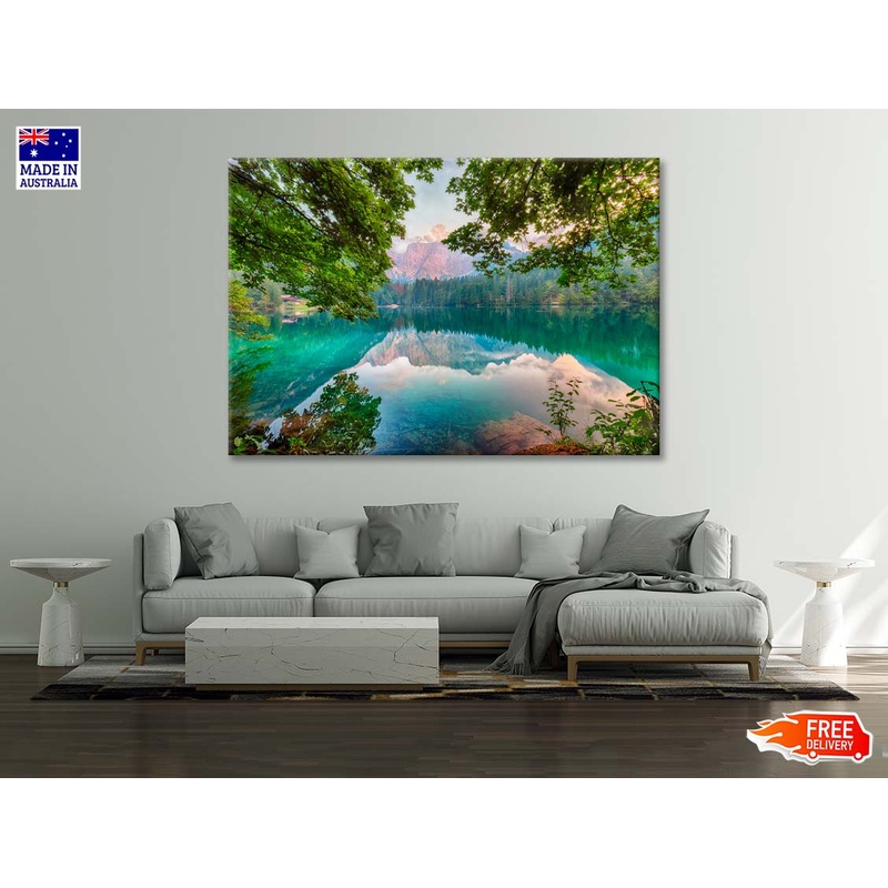 Sunset Over Fusine Lake with Mountains Print 100% Australian Made