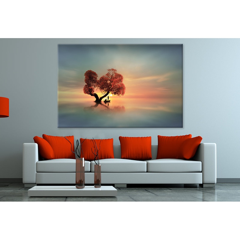 Tree And Boat In Lake Print 100% Australian Made