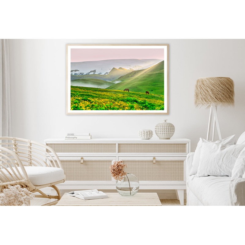 Two Horses Surrounded By Grasslands in Iceland Home Decor Premium Quality Poster Print Choose Your Sizes