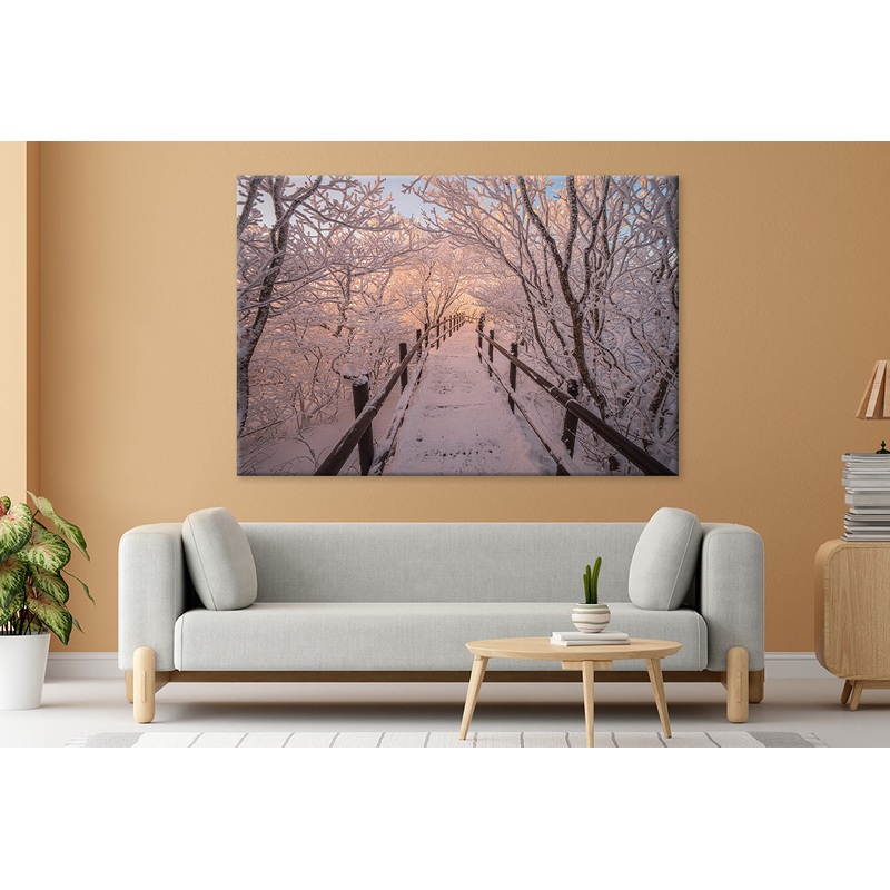 Winter scenery and snow clinging to the branches of the mountain peak Wall Art Decor 100% Australian Made Wall Art Decor 100% Australian Made
