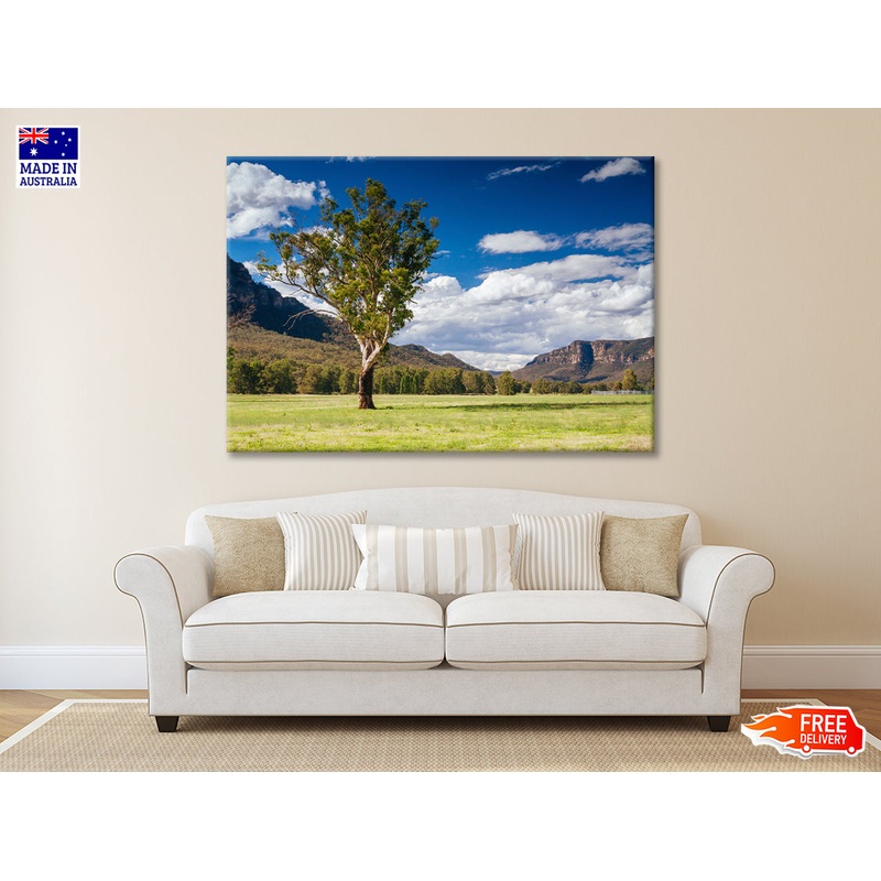 A Cloudy Sky and Mountains with Grass and Meadows Print 100% Australian Made