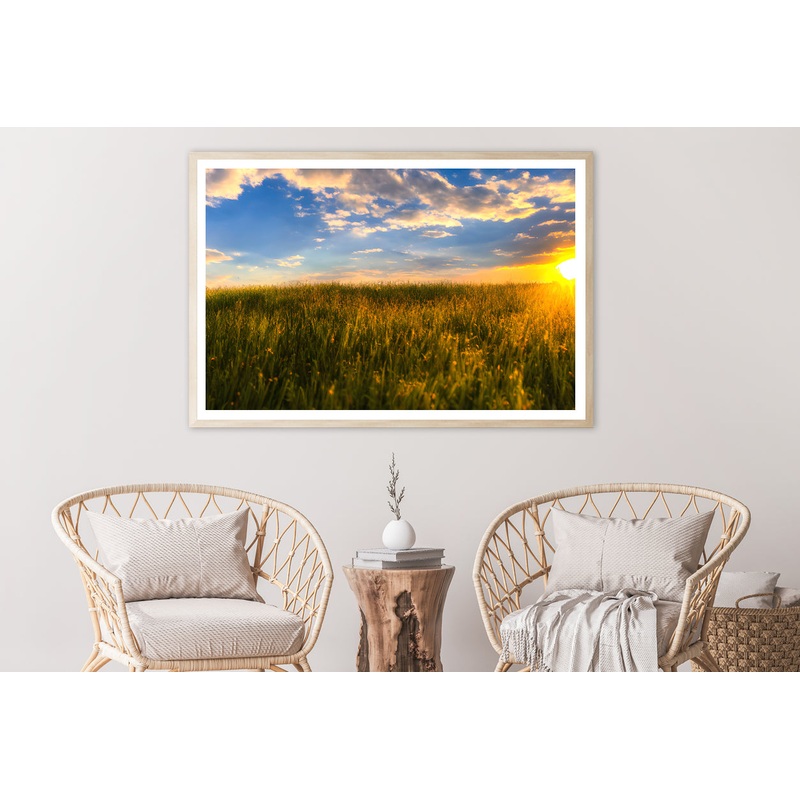 A Field Of Grass with the Sun Setting Home Decor Premium Quality Poster Print Choose Your Sizes