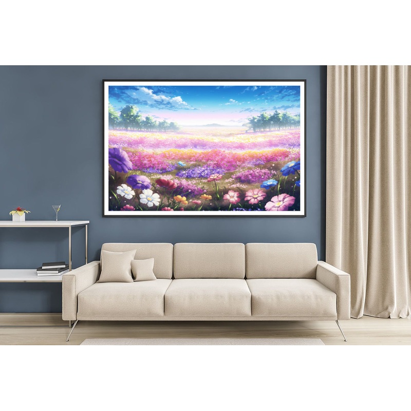 A Field of Purple & Violet Flowers under a Sky Home Decor Premium Quality Poster Print Choose Your Sizes