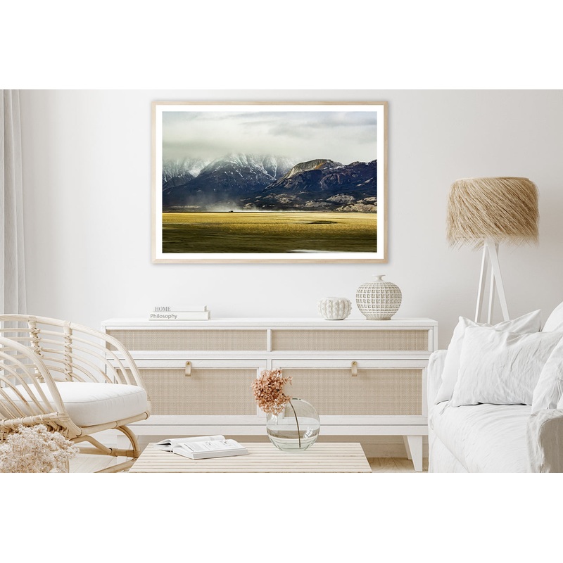 A Field with Mountains, Clouds, Snow, and Grass Home Decor Premium Quality Poster Print Choose Your Sizes