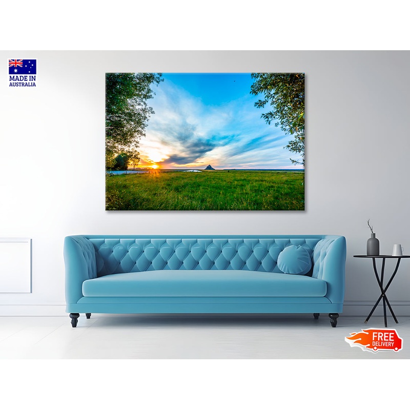 A Grassy Field under a Cloudy Sky Print 100% Australian Made