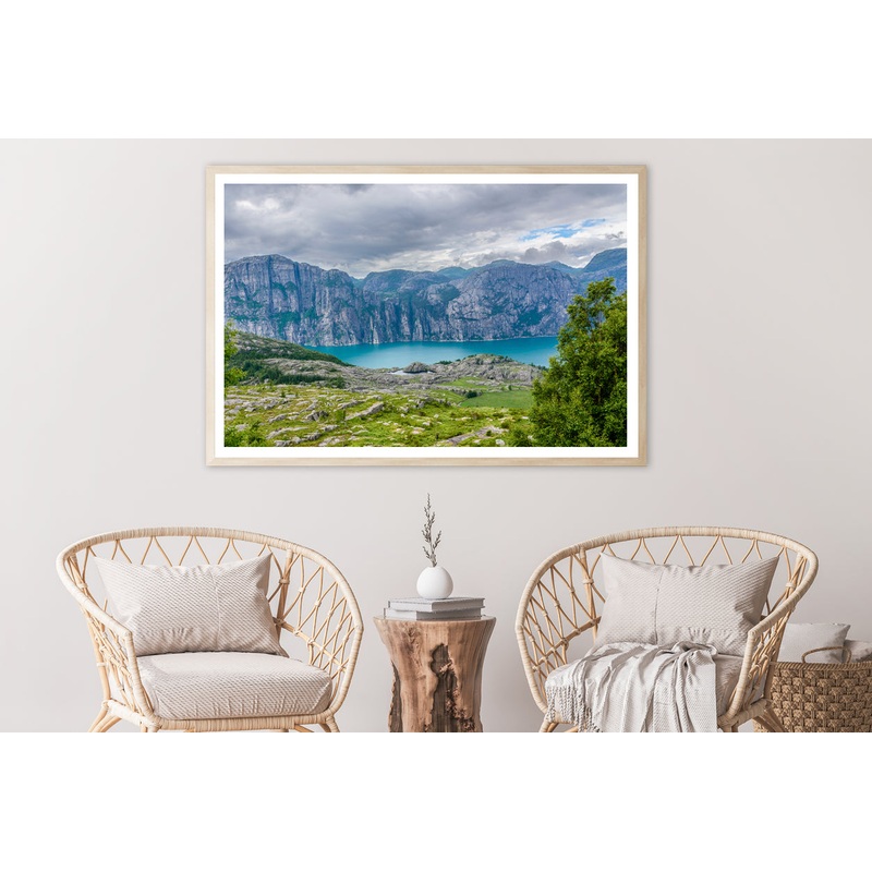 A Lake Surrounded By Mountains with Clouds Home Decor Premium Quality Poster Print Choose Your Sizes