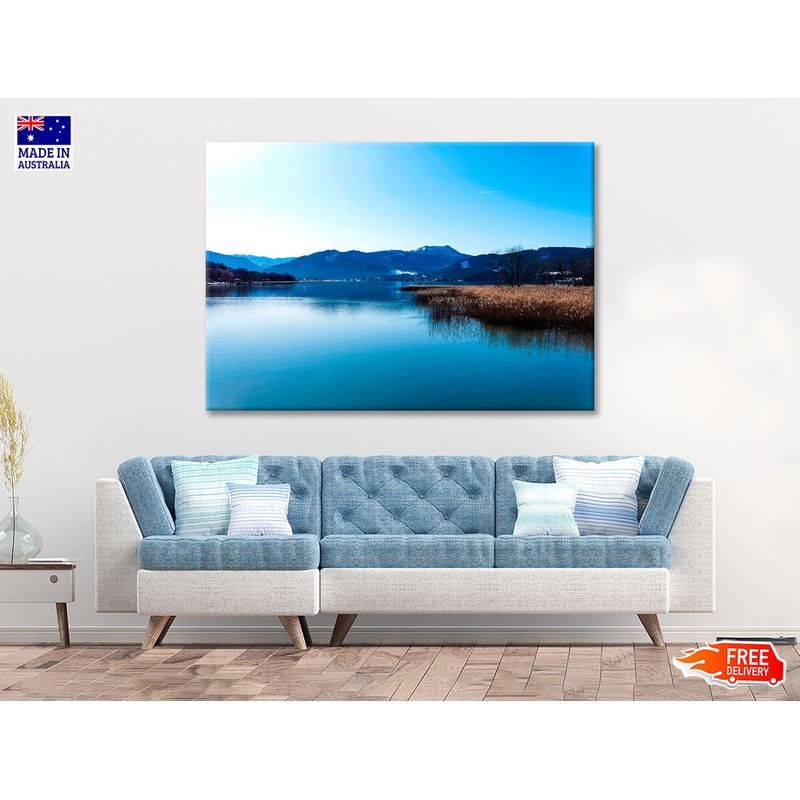 A Lake with a Blue Sky Overhead With Mountains Print 100% Australian Made