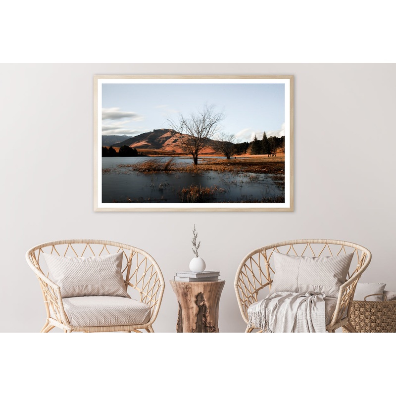 A Lake with a Tree with Mountains Home Decor Premium Quality Poster Print Choose Your Sizes