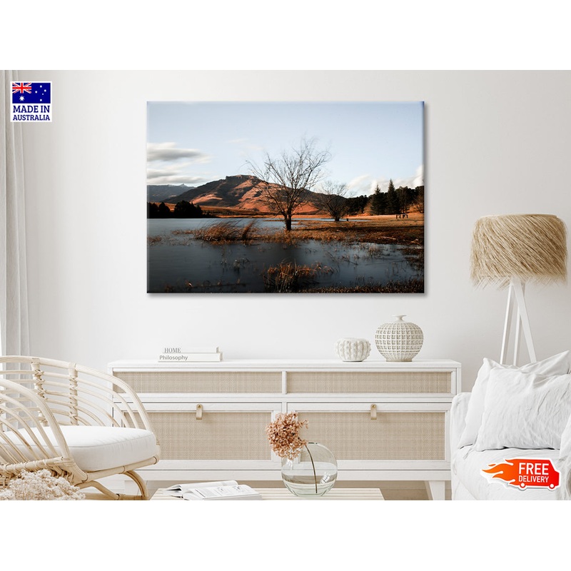 A Lake with a Tree with Mountains Print 100% Australian Made