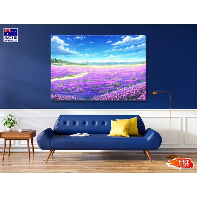 A Nice View of a Field Of Purple Flowers Print 100% Australian Made