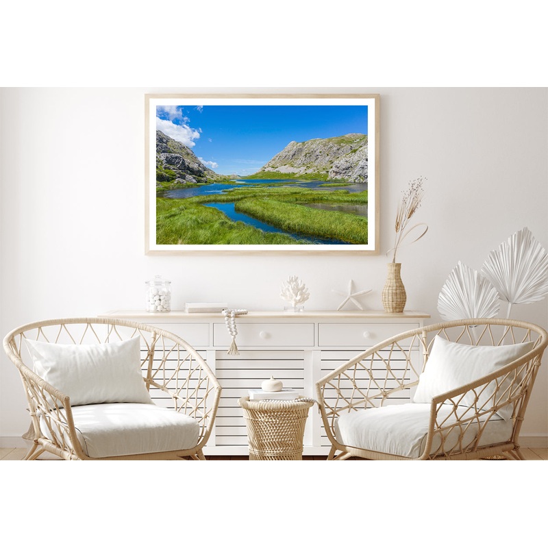 A River Flowing Through a Valley with Mountains Home Decor Premium Quality Poster Print Choose Your Sizes