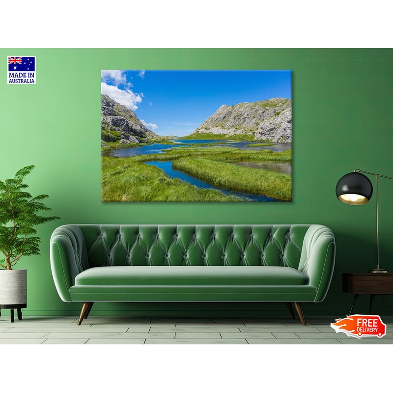 A River Flowing Through a Valley with Mountains Print 100% Australian Made