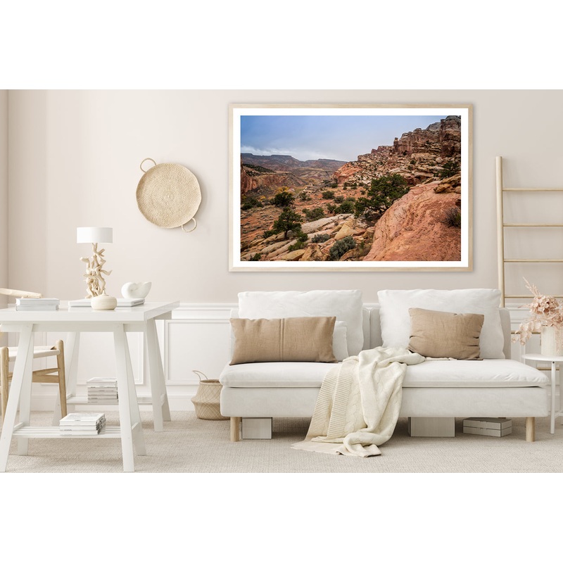 A Rocky Canyon with Trees & A Cloudy Sky Home Decor Premium Quality Poster Print Choose Your Sizes
