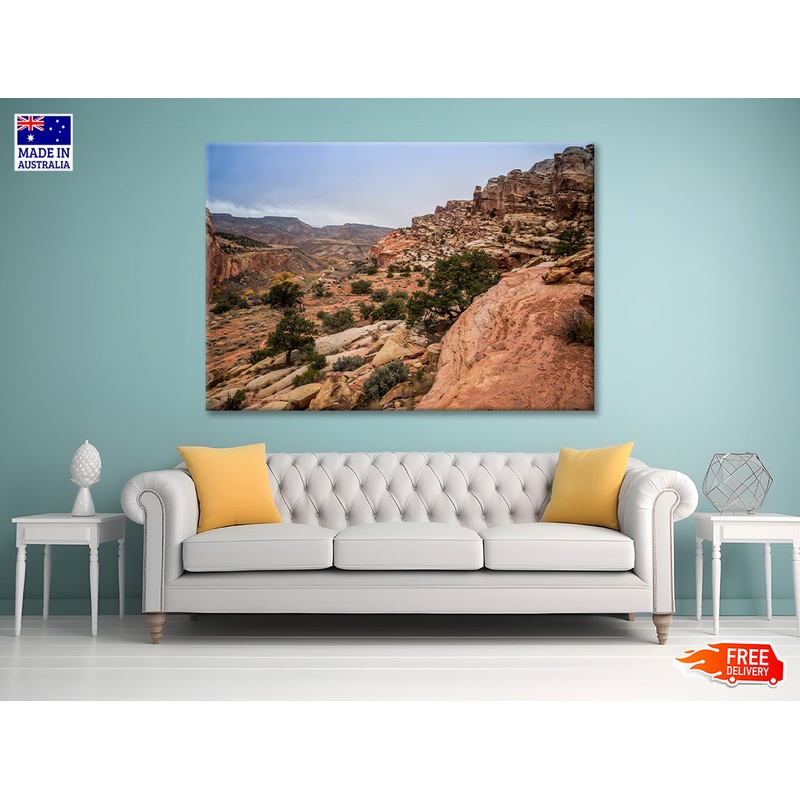 A Rocky Canyon with Trees & A Cloudy Sky Print 100% Australian Made