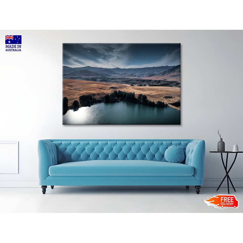 A Serene Lake Nestled Among Hills Print 100% Australian Made