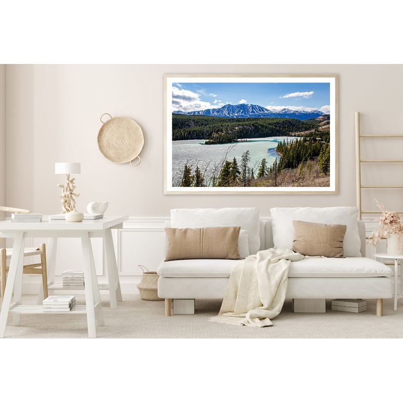 A Serene River with Trees Towering Mountains Home Decor Premium Quality Poster Print Choose Your Sizes