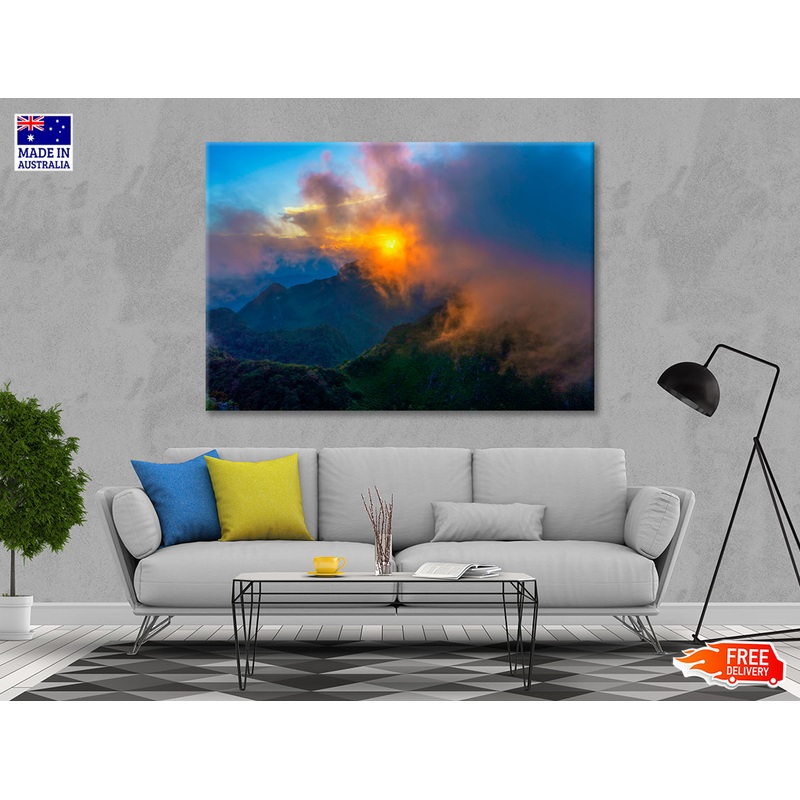 Beautiful Sunset with Mountain in Thailand Print 100% Australian Made