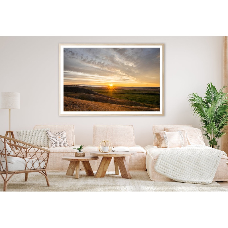 Sunset at Grasslands with Colorful Sky Home Decor Premium Quality Poster Print Choose Your Sizes