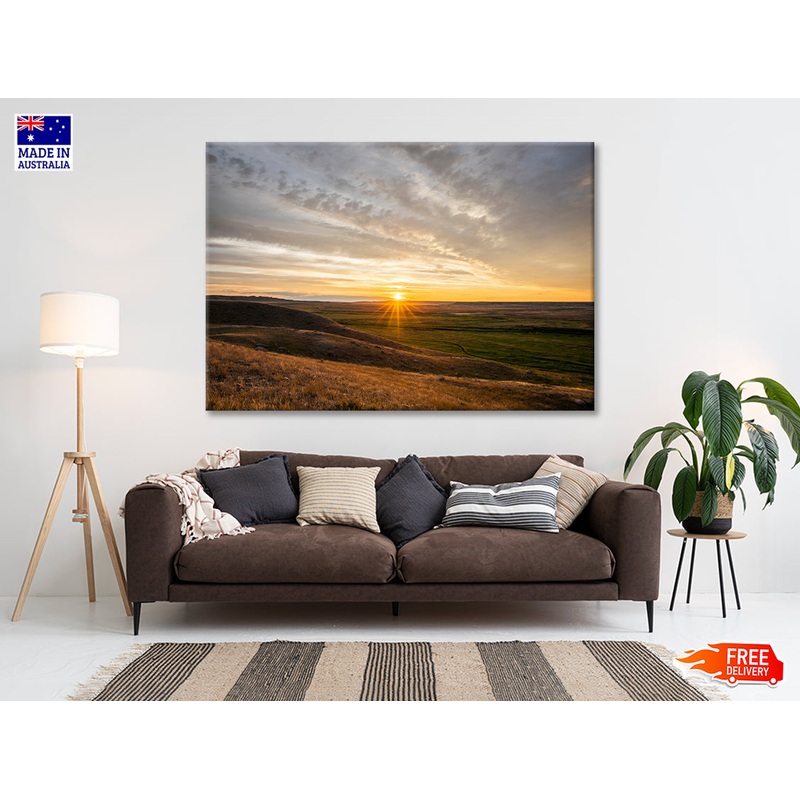 Sunset at Grasslands with Colorful Sky Print 100% Australian Made