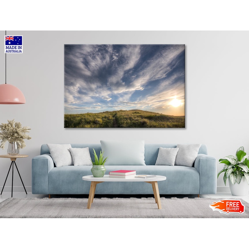 Sunset over a Grassland Trail Print 100% Australian Made