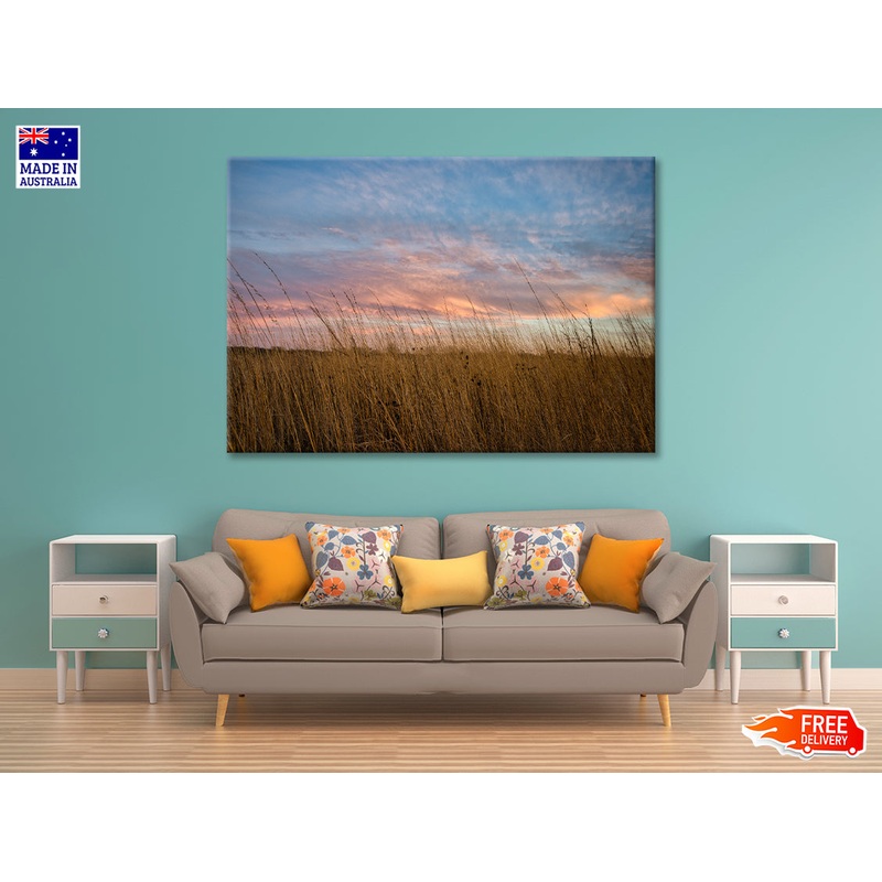 Sunset over Grasses with Beautiful Sky Print 100% Australian Made