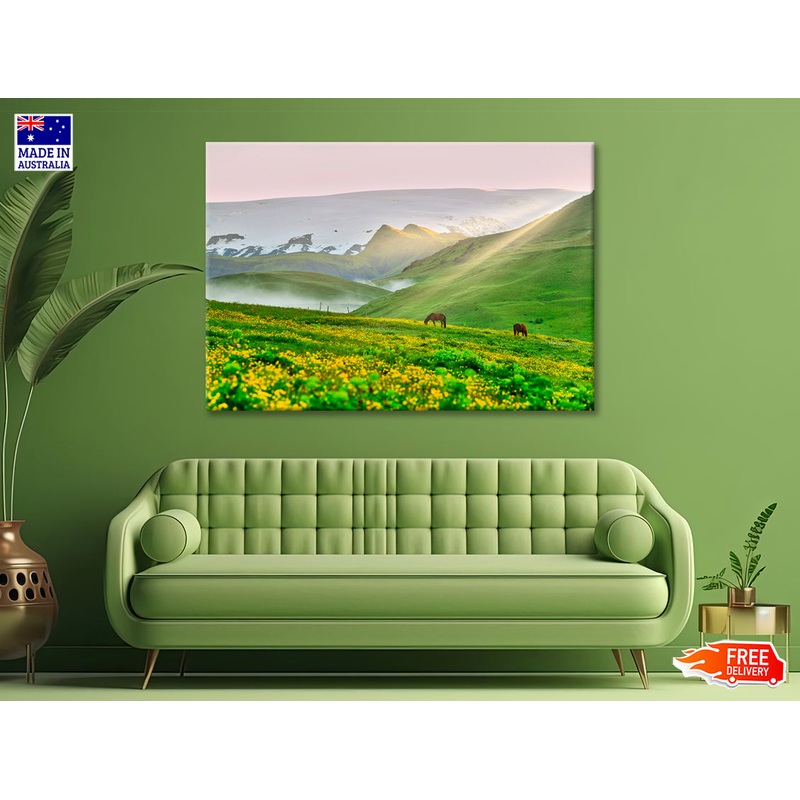 Two Horses Surrounded By Grasslands in Iceland Print 100% Australian Made