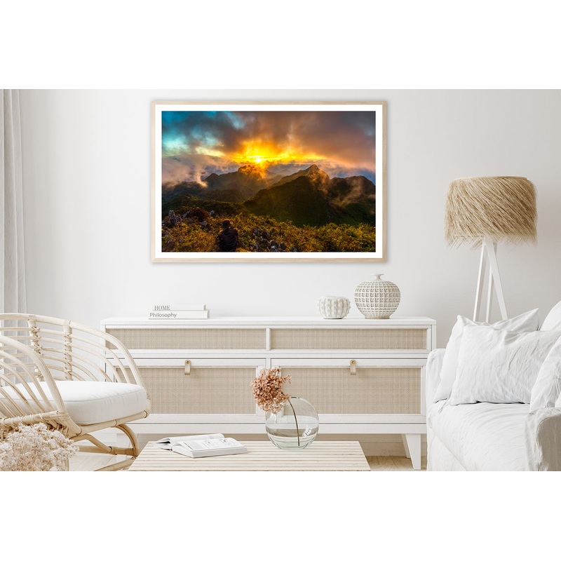 View of a Bright Sun with Mountains and a Cloudy Sky Home Decor Premium Quality Poster Print Choose Your Sizes
