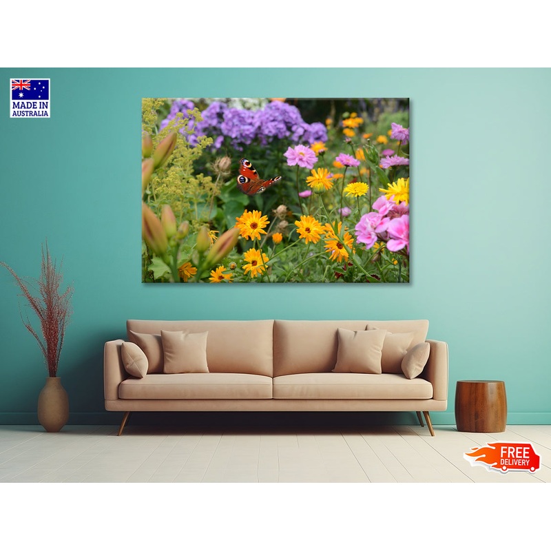 View of a Butterfly Perched On a Flower Print 100% Australian Made