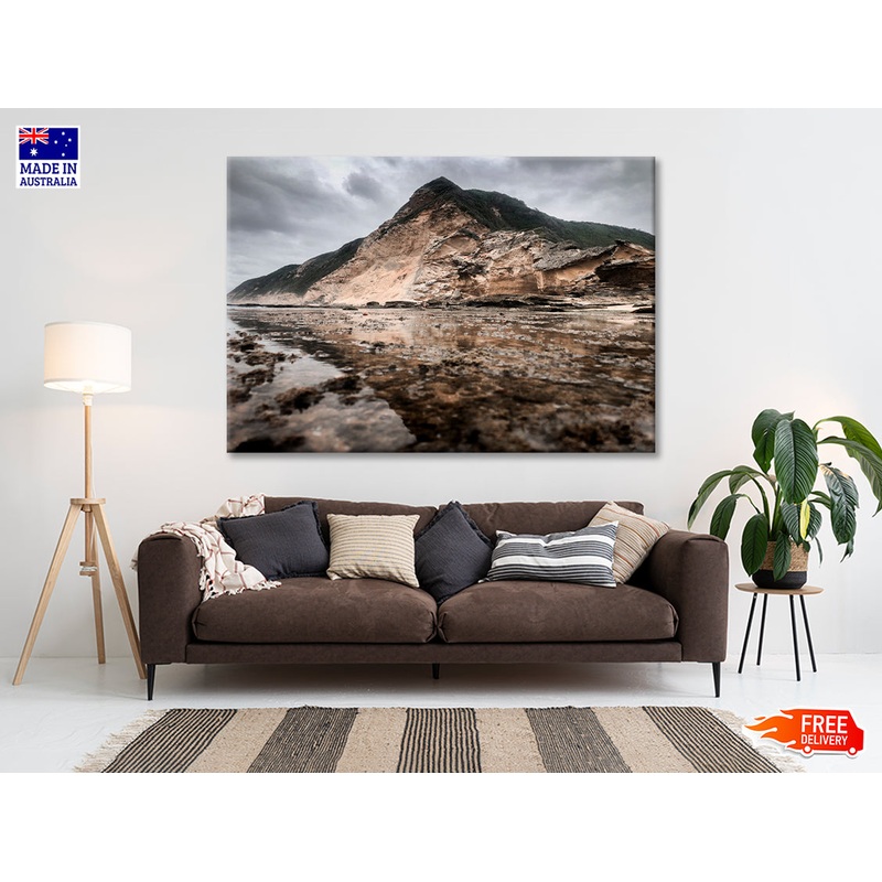 View of a Rocky Mountain with Clouds in the Sky Print 100% Australian Made