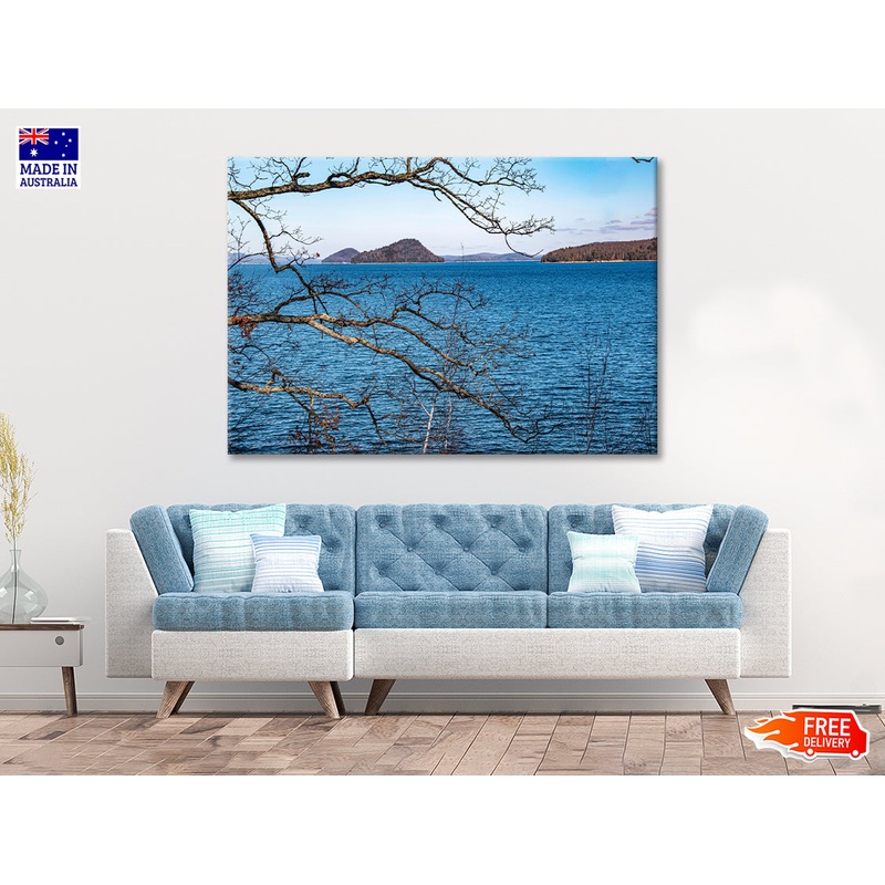 View of a Tree with a Lake & Mountains Print 100% Australian Made