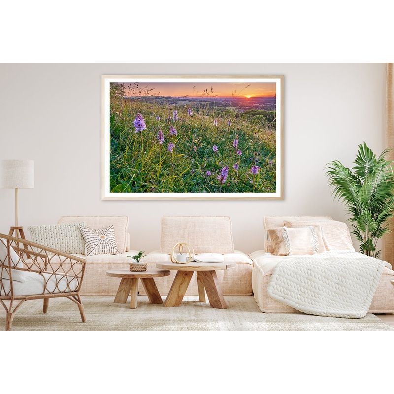 View of Grassland with Orchids, Mountains Home Decor Premium Quality Poster Print Choose Your Sizes