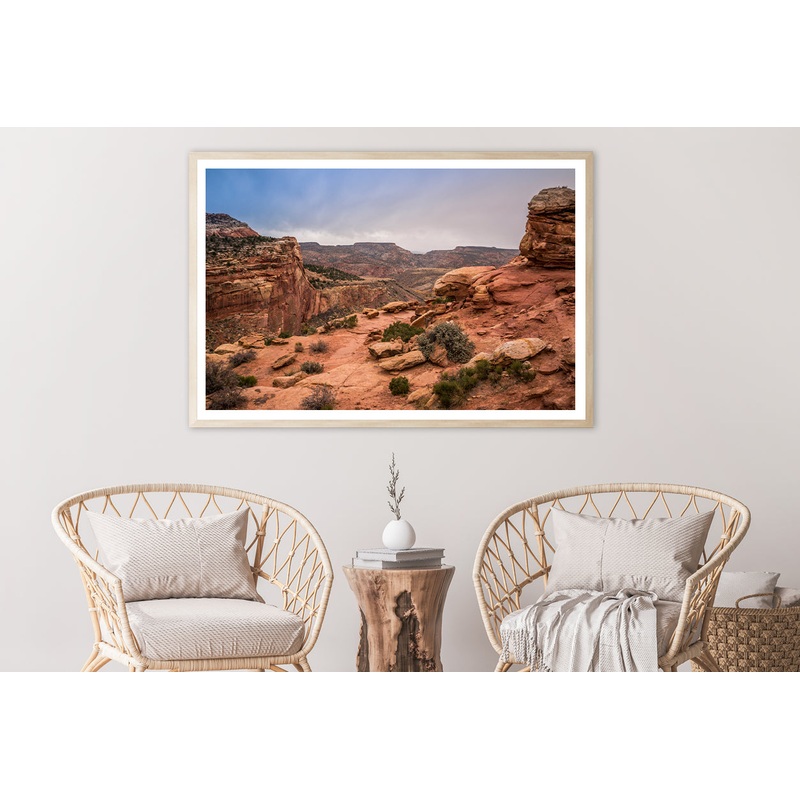 View of Rocks and Bushes with Mountains Home Decor Premium Quality Poster Print Choose Your Sizes