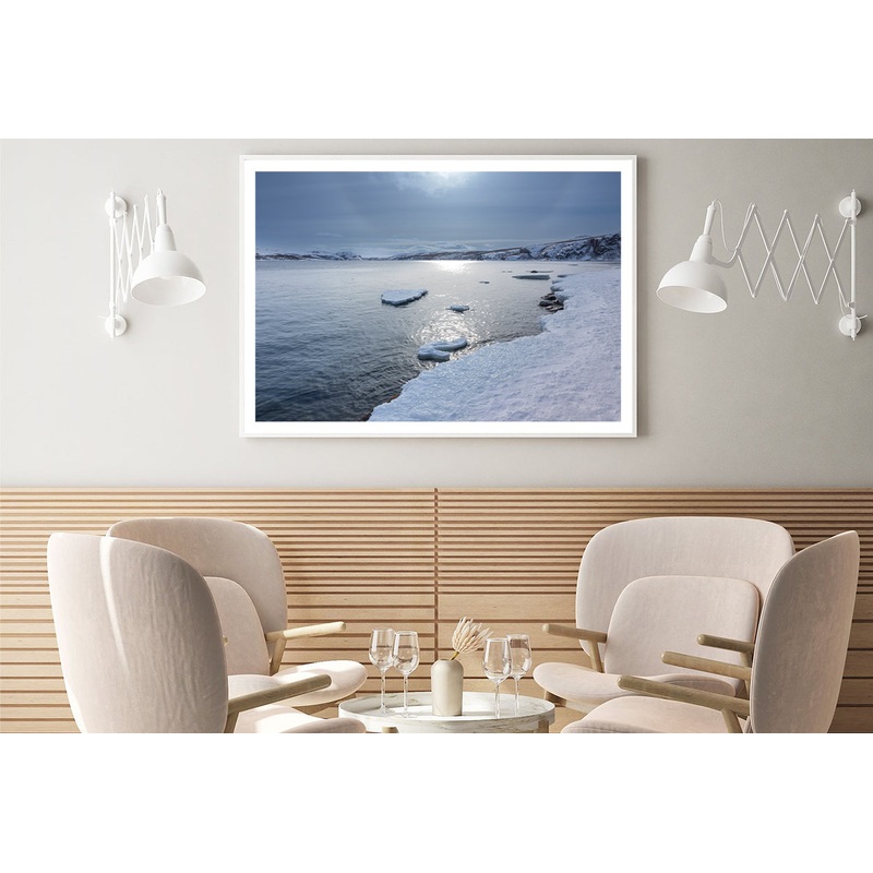 Winter Scene with the Lake Covered In Ice and Snow Home Decor Premium Quality Poster Print Choose Your Sizes