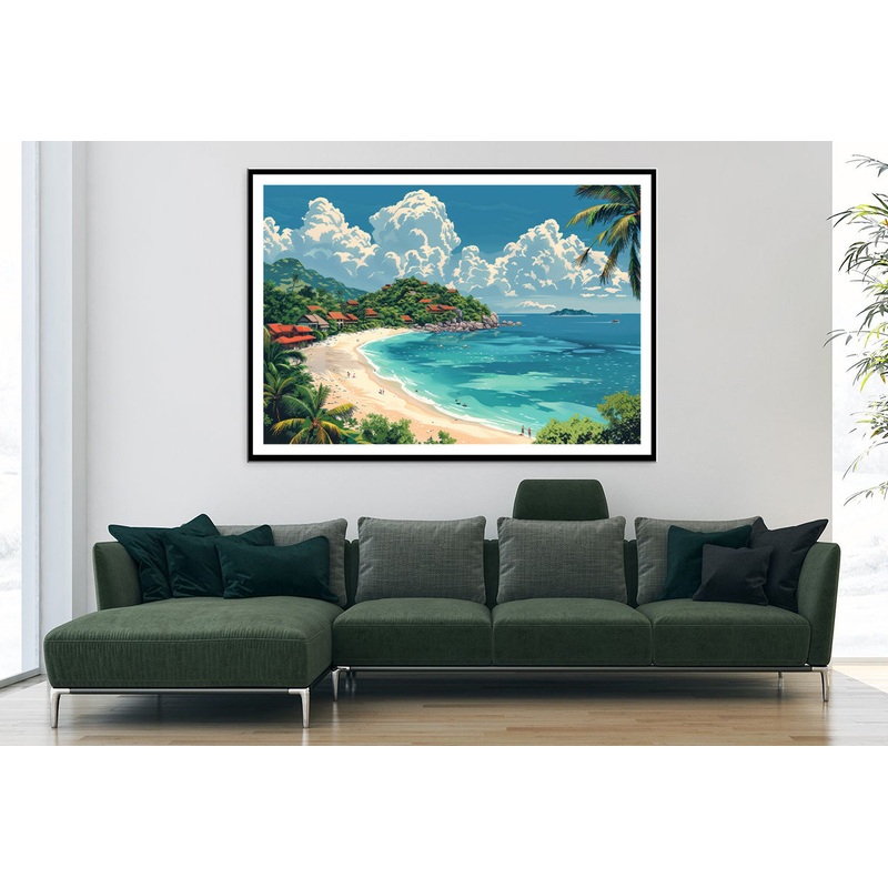 A Beach with a Body of Water with Palm Trees & a Sky Home Decor Premium Quality Poster Print Choose Your Sizes