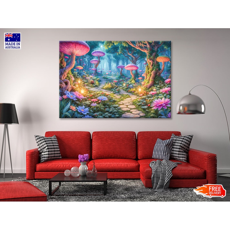 A Colorful Garden with Various Plants and Rocks Print 100% Australian Made