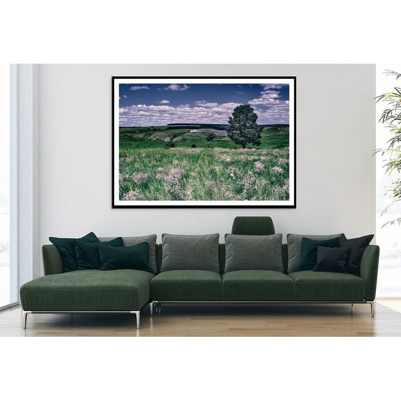 A Field Of Flowers with a Tree under a Sky Home Decor Premium Quality Poster Print Choose Your Sizes