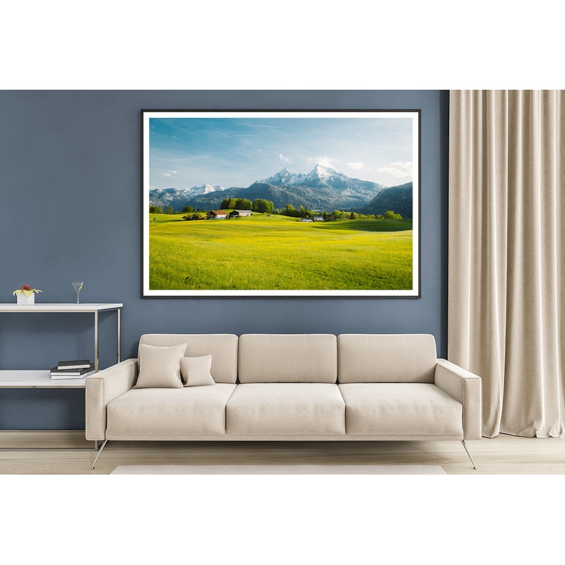 A Field Of Grass in the Foreground and Mountains Home Decor Premium Quality Poster Print Choose Your Sizes
