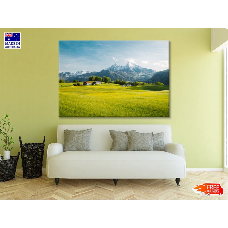 A Field Of Grass in the Foreground and Mountains Print 100% Australian Made