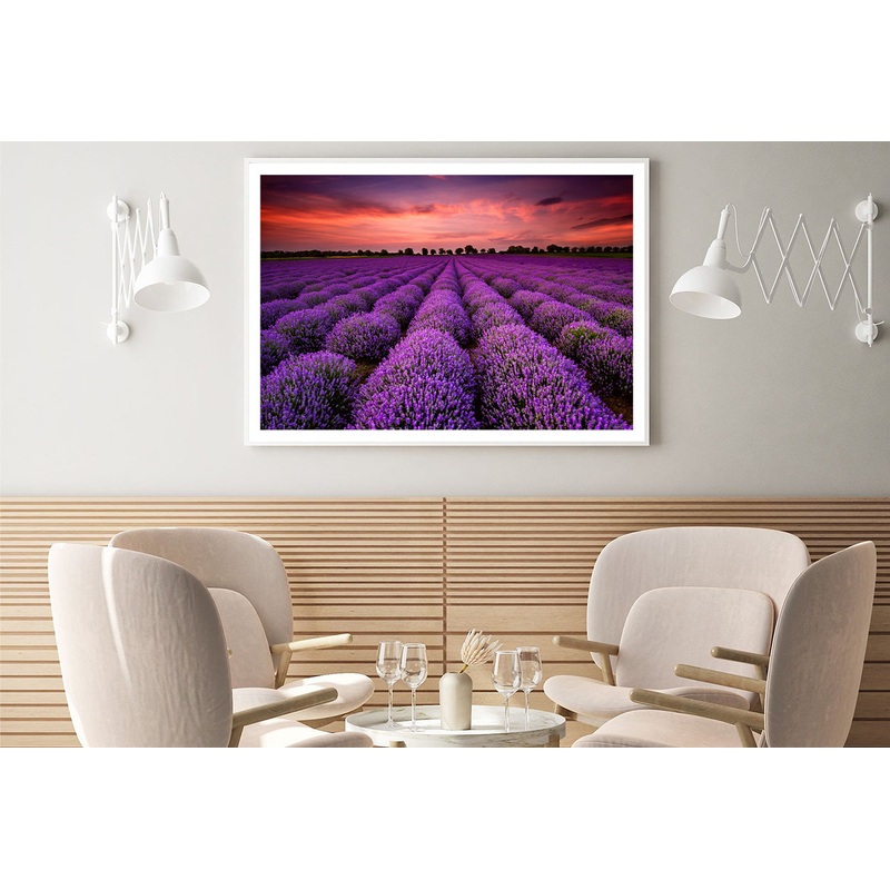 A Field Of Purple Flowers under a Sky with Clouds Home Decor Premium Quality Poster Print Choose Your Sizes