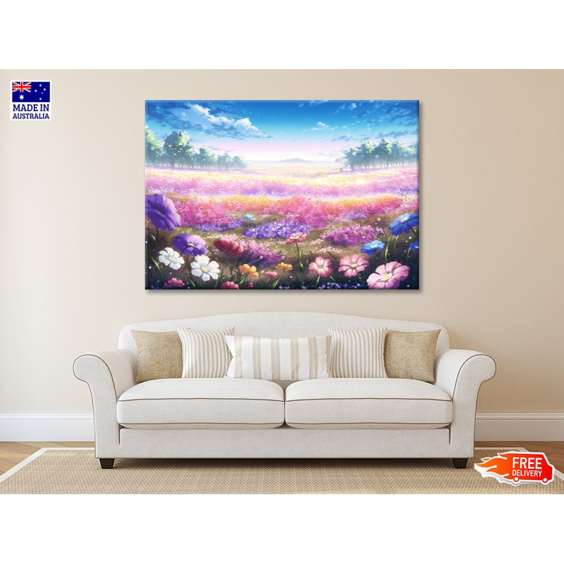 A Field of Purple & Violet Flowers under a Sky Print 100% Australian Made