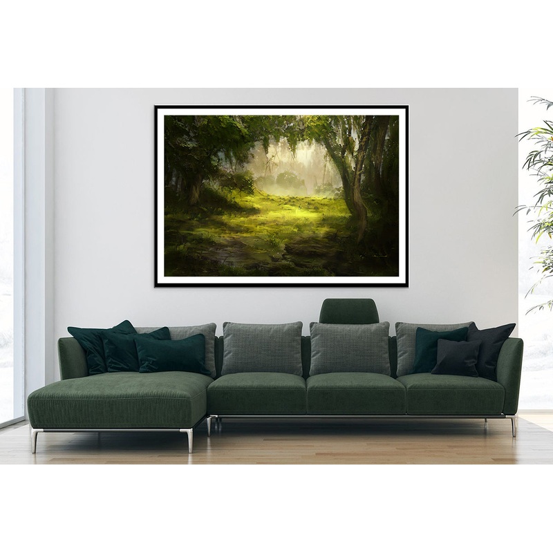 A Foggy Forest Scene with Trees and Grass Home Decor Premium Quality Poster Print Choose Your Sizes