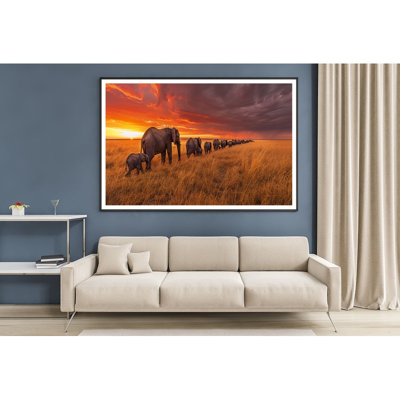 A Herd of Elephants Moving Across an Open Field Home Decor Premium Quality Poster Print Choose Your Sizes