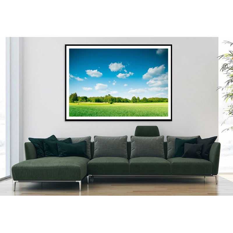 A Large Green Field with Trees under a Blue Sky Home Decor Premium Quality Poster Print Choose Your Sizes