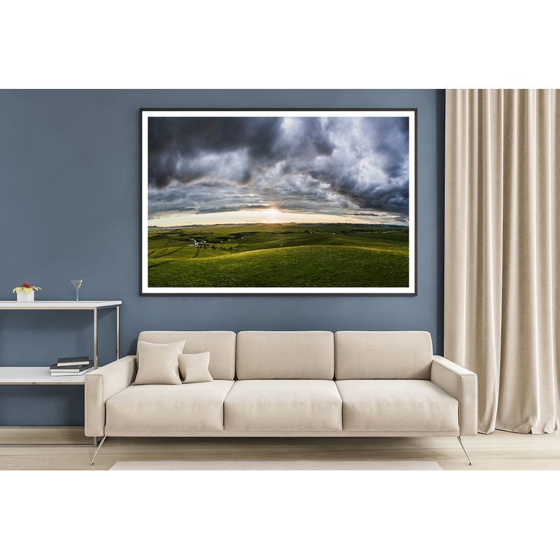 A Large Green Grassland with Clouds in the Sky Home Decor Premium Quality Poster Print Choose Your Sizes