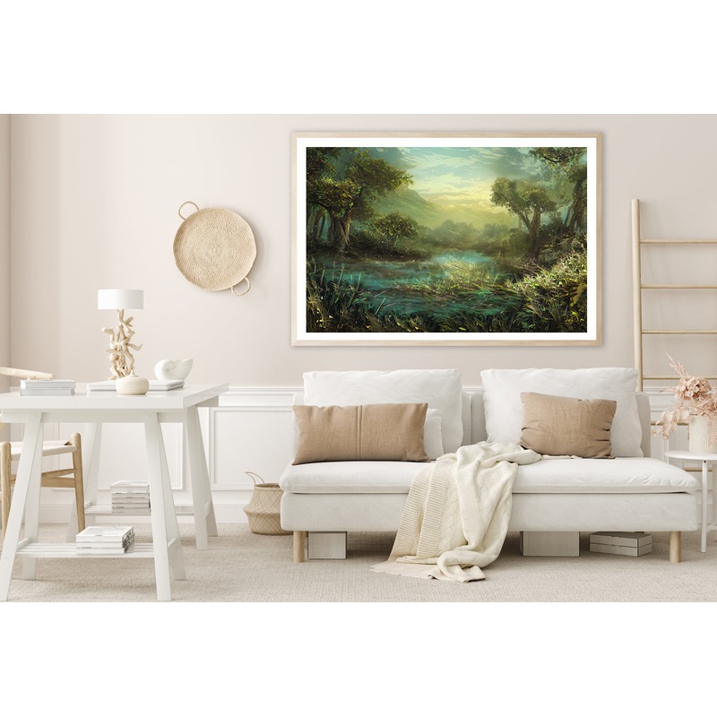 A River Surrounded By Trees and Plants Painting Home Decor Premium Quality Poster Print Choose Your Sizes