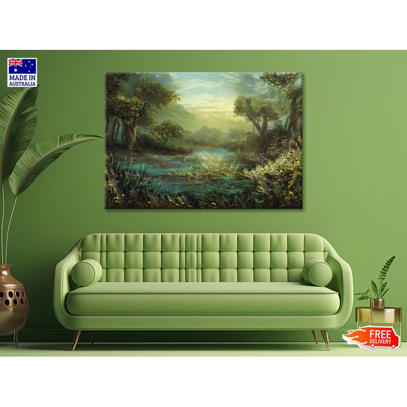 A River Surrounded By Trees and Plants Painting Print 100% Australian Made