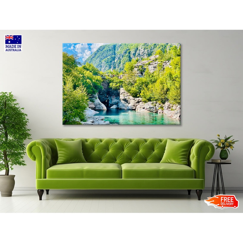 A River Surrounded By Trees and Rocks Print 100% Australian Made